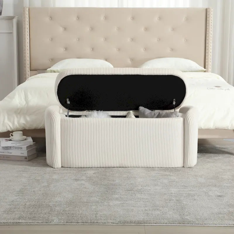 Corduroy Upholstered Storage Ottoman Bench with Safety Hinge for Living Room,Bedroom