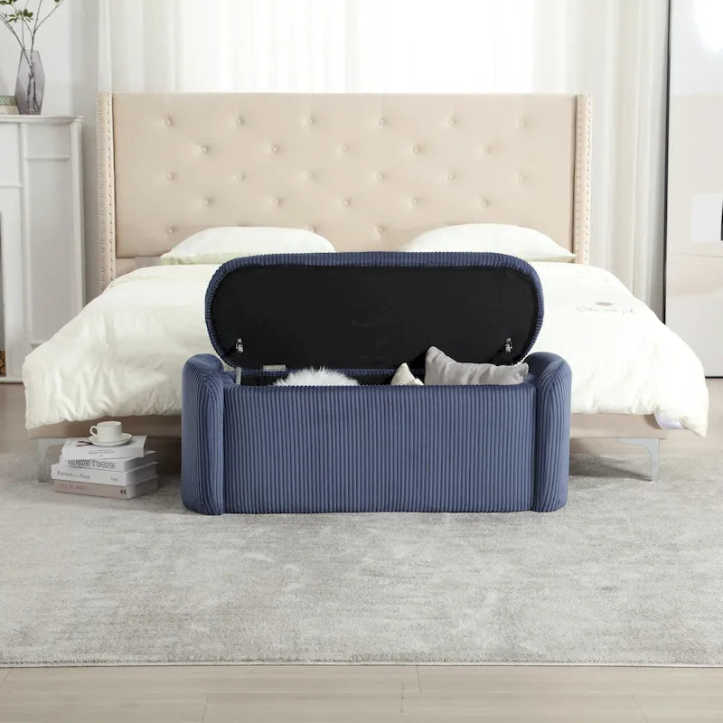 Corduroy Upholstered Storage Ottoman Bench with Safety Hinge for Living Room,Bedroom