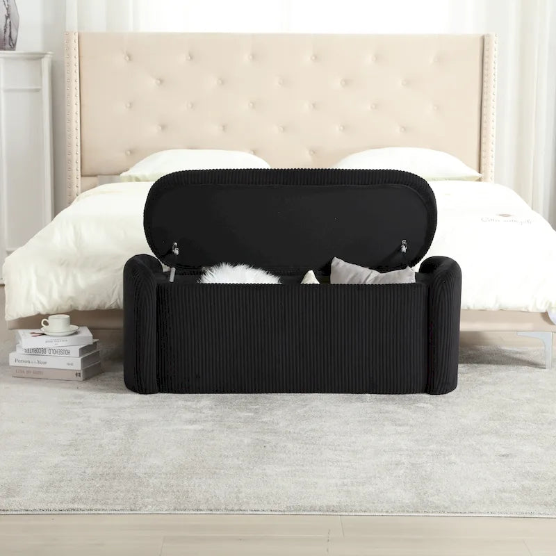 Corduroy Upholstered Storage Ottoman Bench with Safety Hinge for Living Room,Bedroom