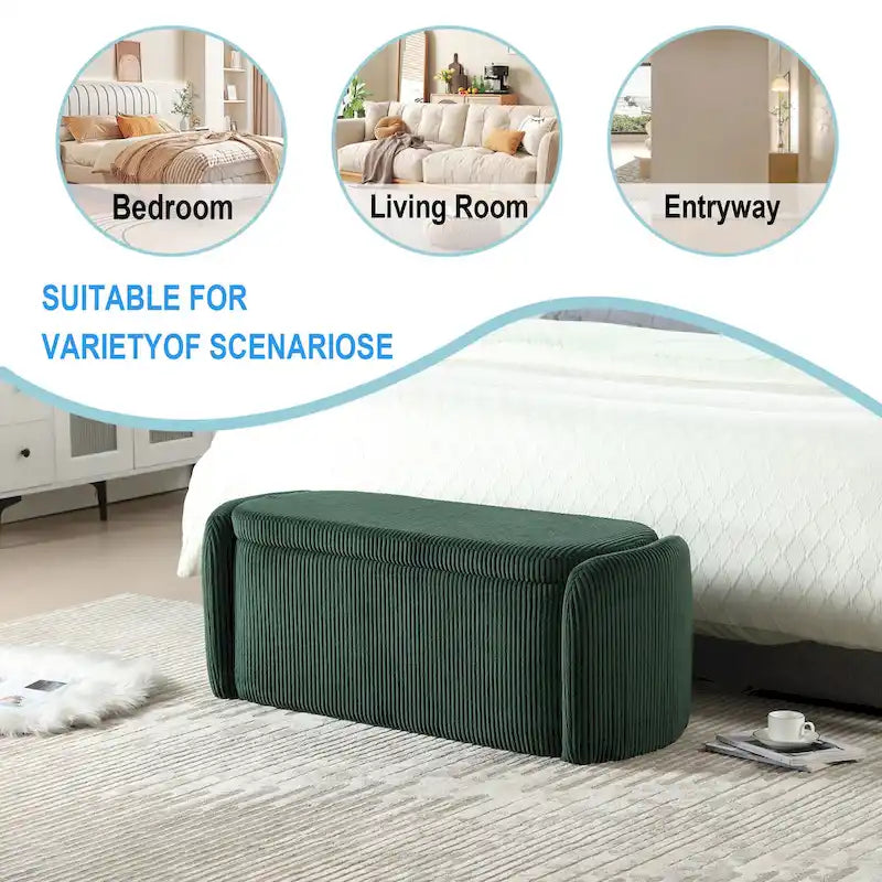 Corduroy Upholstered Storage Ottoman Bench with Safety Hinge for Living Room,Bedroom