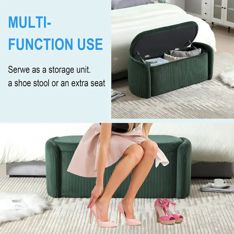 Corduroy Upholstered Storage Ottoman Bench with Safety Hinge for Living Room,Bedroom