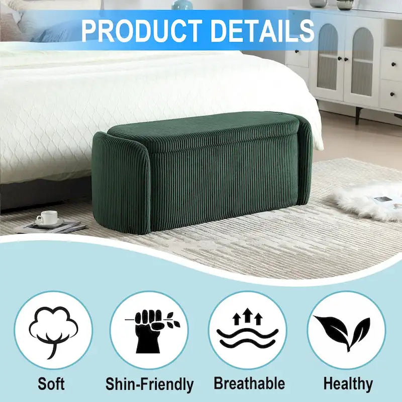 Corduroy Upholstered Storage Ottoman Bench with Safety Hinge for Living Room,Bedroom