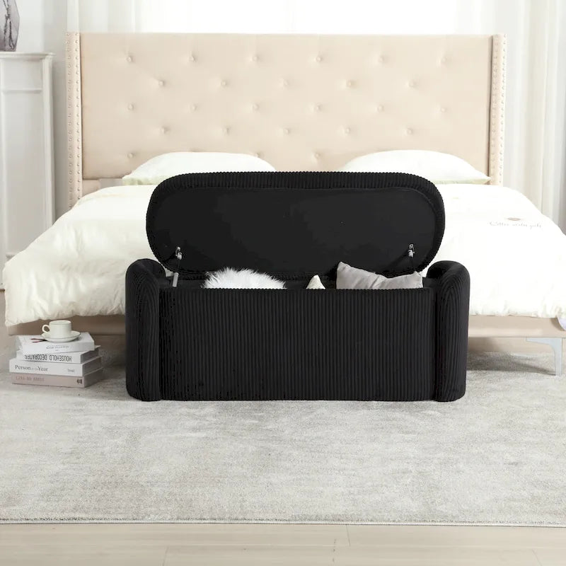 Corduroy Upholstered Storage Ottoman Bench with Safety Hinge for Living Room,Bedroom