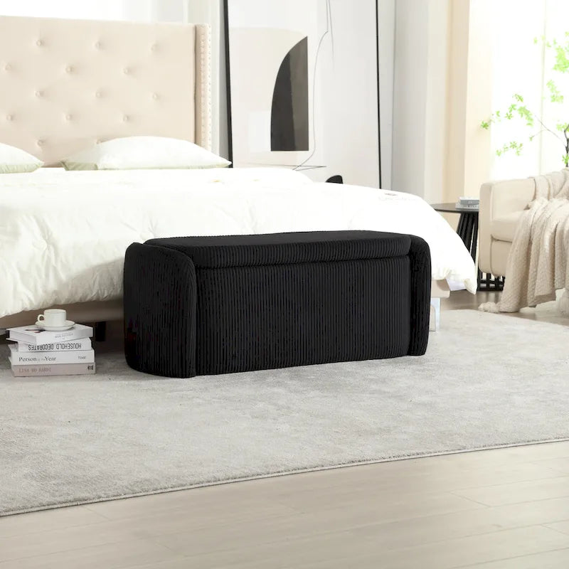 Corduroy Upholstered Storage Ottoman Bench with Safety Hinge for Living Room,Bedroom