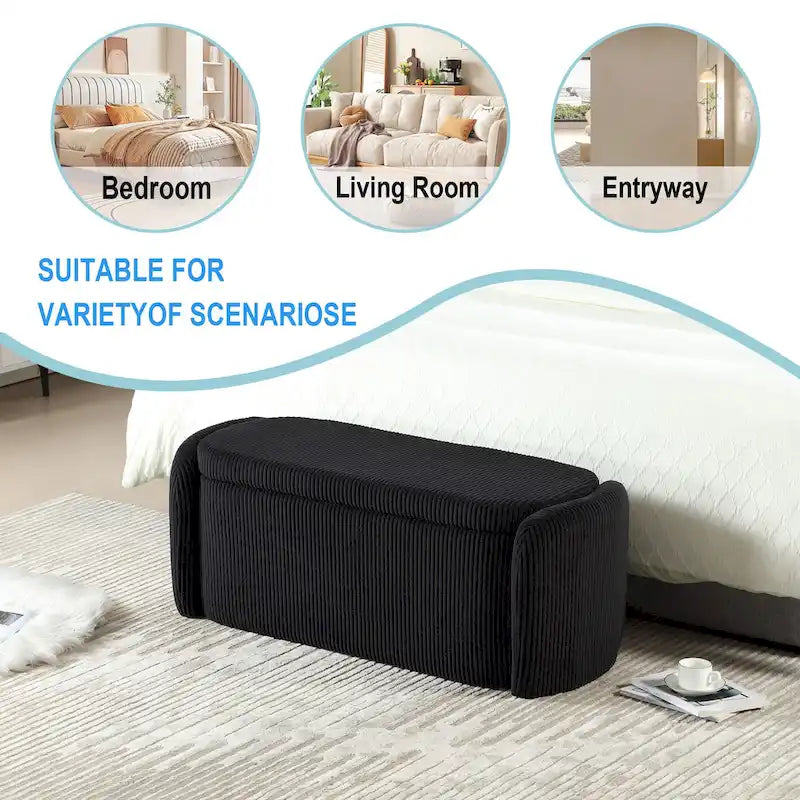 Corduroy Upholstered Storage Ottoman Bench with Safety Hinge for Living Room,Bedroom