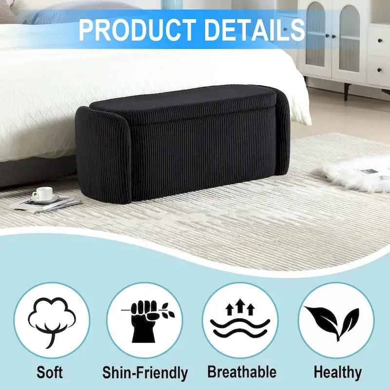 Corduroy Upholstered Storage Ottoman Bench with Safety Hinge for Living Room,Bedroom