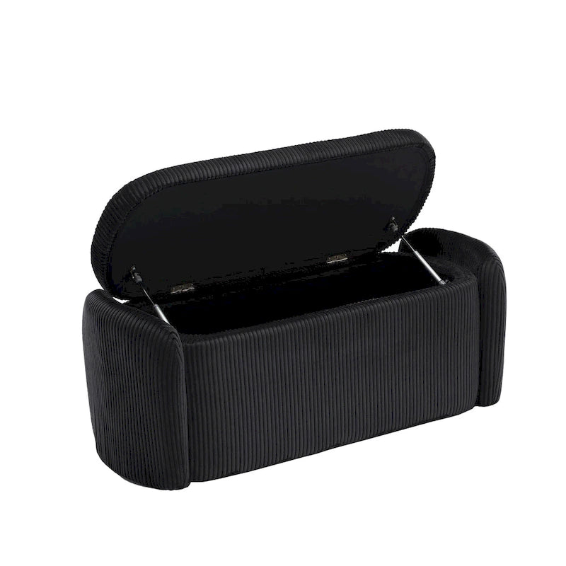 Corduroy Upholstered Storage Ottoman Bench with Safety Hinge for Living Room,Bedroom