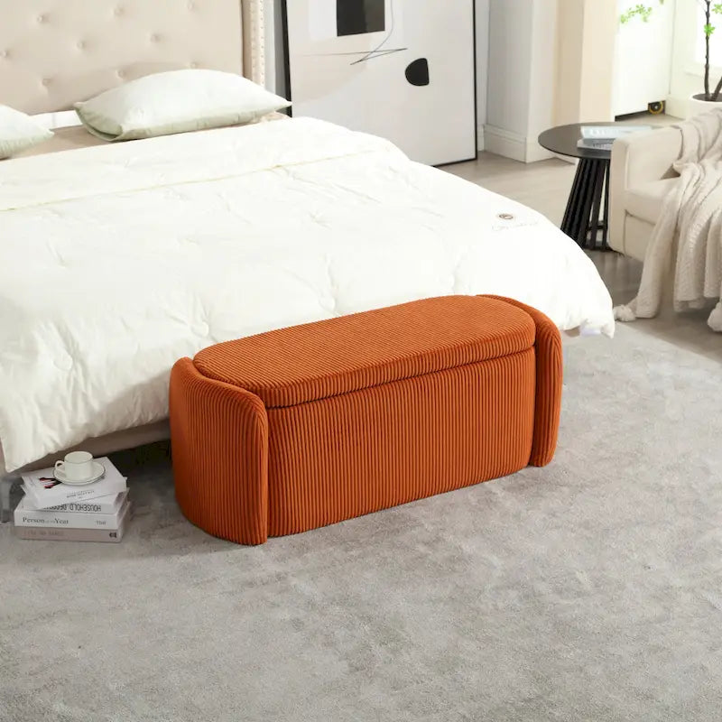 Corduroy Upholstered Storage Ottoman Bench with Safety Hinge for Living Room,Bedroom