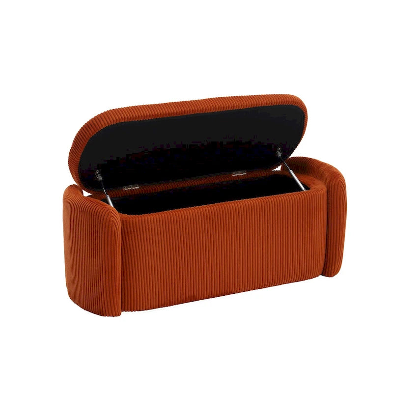 Corduroy Upholstered Storage Ottoman Bench with Safety Hinge for Living Room,Bedroom