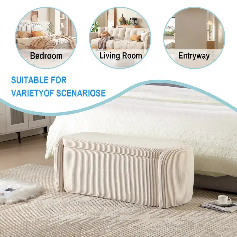Corduroy Upholstered Storage Ottoman Bench with Safety Hinge for Living Room,Bedroom