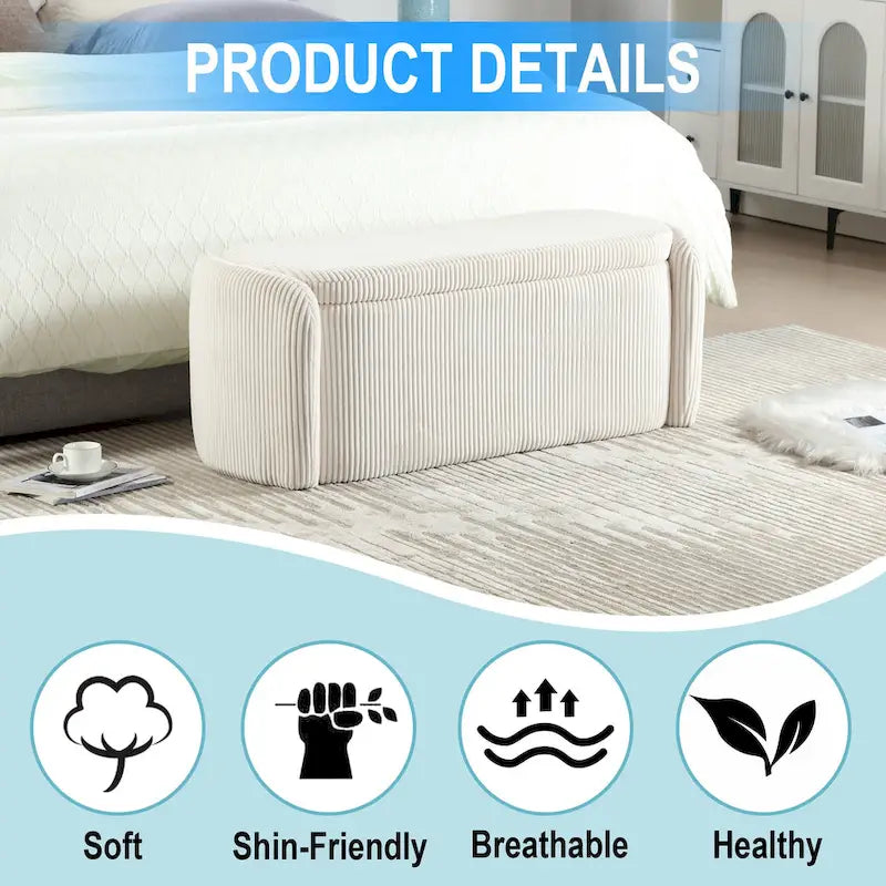 Corduroy Upholstered Storage Ottoman Bench with Safety Hinge for Living Room,Bedroom