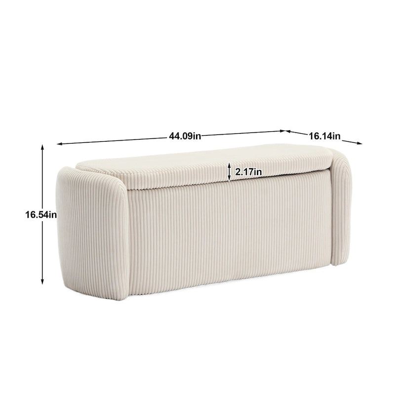 Corduroy Upholstered Storage Ottoman Bench with Safety Hinge for Living Room,Bedroom