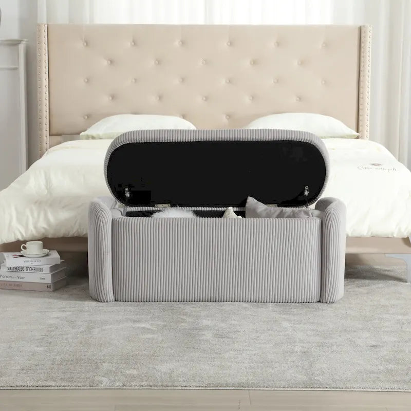 Corduroy Upholstered Storage Ottoman Bench with Safety Hinge for Living Room,Bedroom