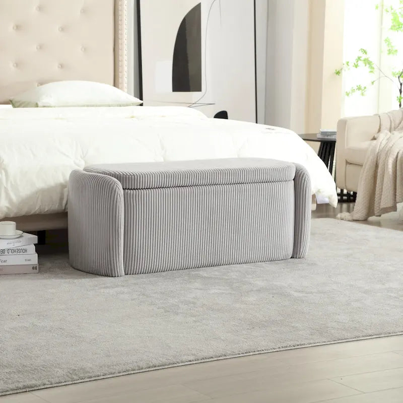 Corduroy Upholstered Storage Ottoman Bench with Safety Hinge for Living Room,Bedroom
