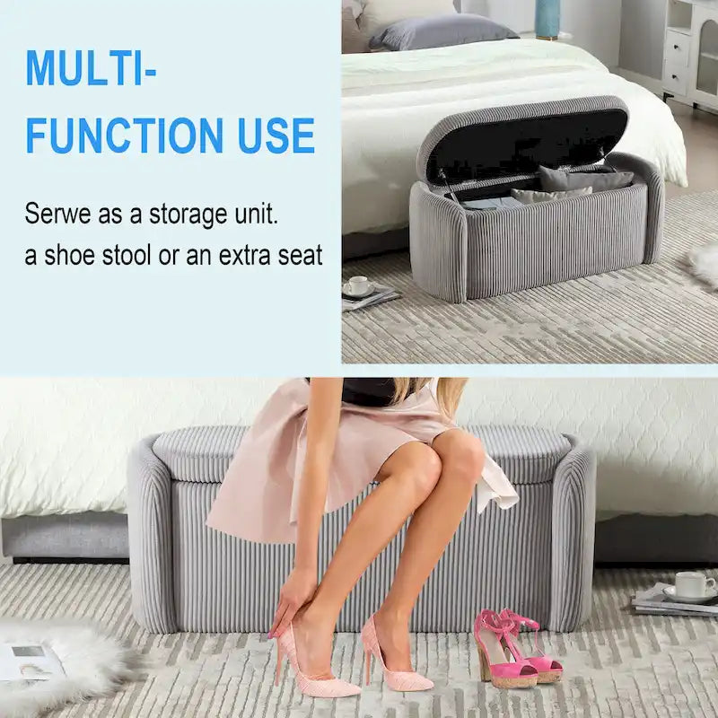 Corduroy Upholstered Storage Ottoman Bench with Safety Hinge for Living Room,Bedroom