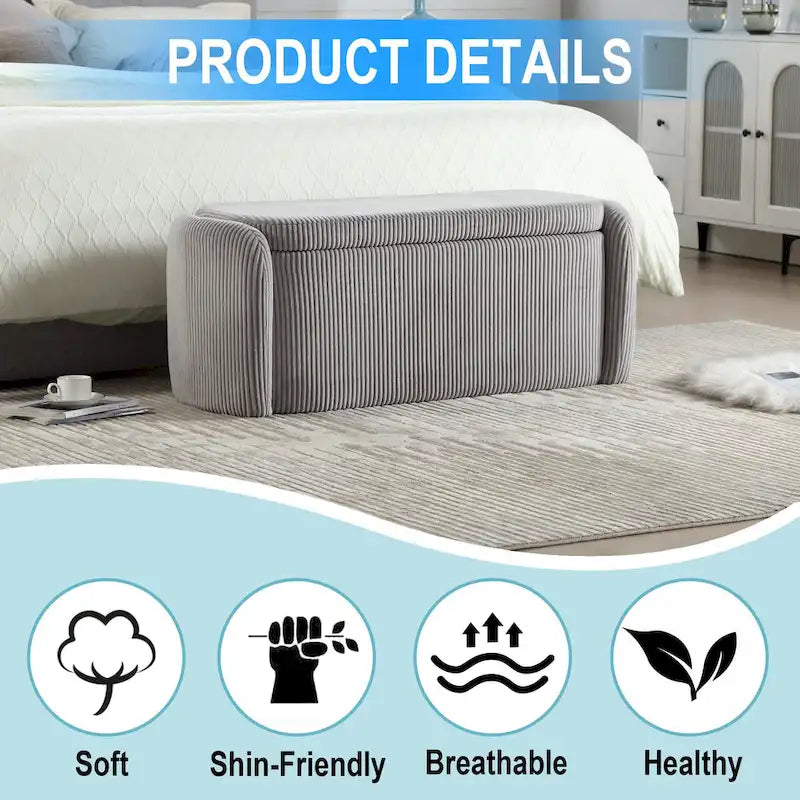 Corduroy Upholstered Storage Ottoman Bench with Safety Hinge for Living Room,Bedroom