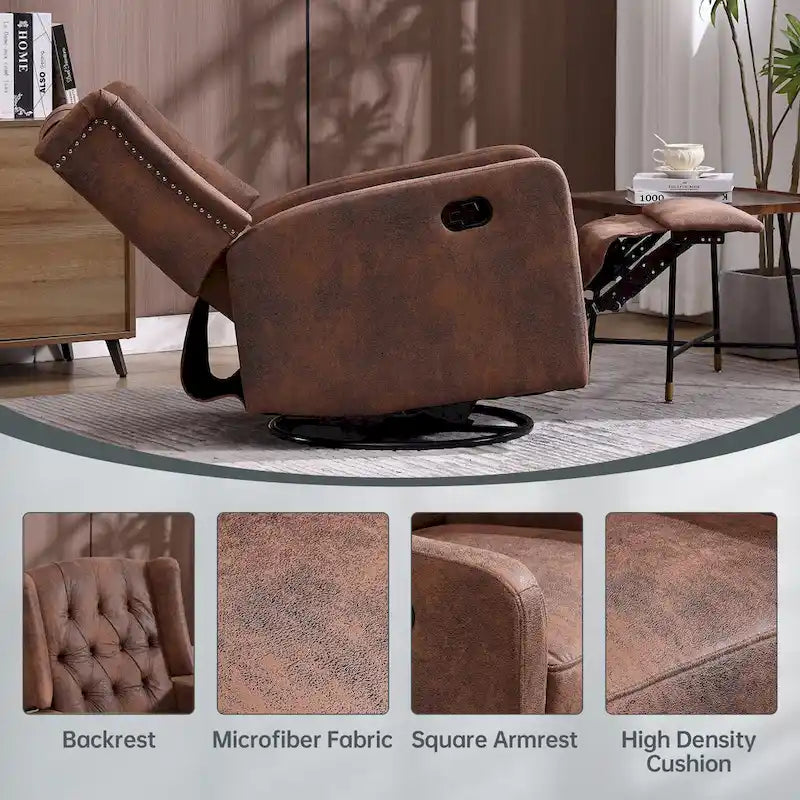 HOMEFUN Upholstered 360 Degree Swivel Rocking Recliner Chair for Bedroom,Living Room